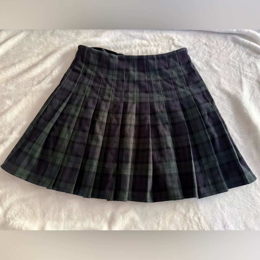 Brandy Melville Navy Green Plaid Preppy Pleated Y2K Mini Skirt 90’s Academia S